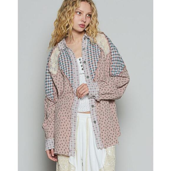 Pol Medium Pink Multi Cotton Floral Button Up Shirt - Picture 1 of 2